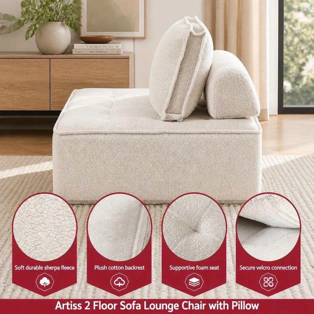 Removable Pillow Floor Sofa Lounge Chair in White