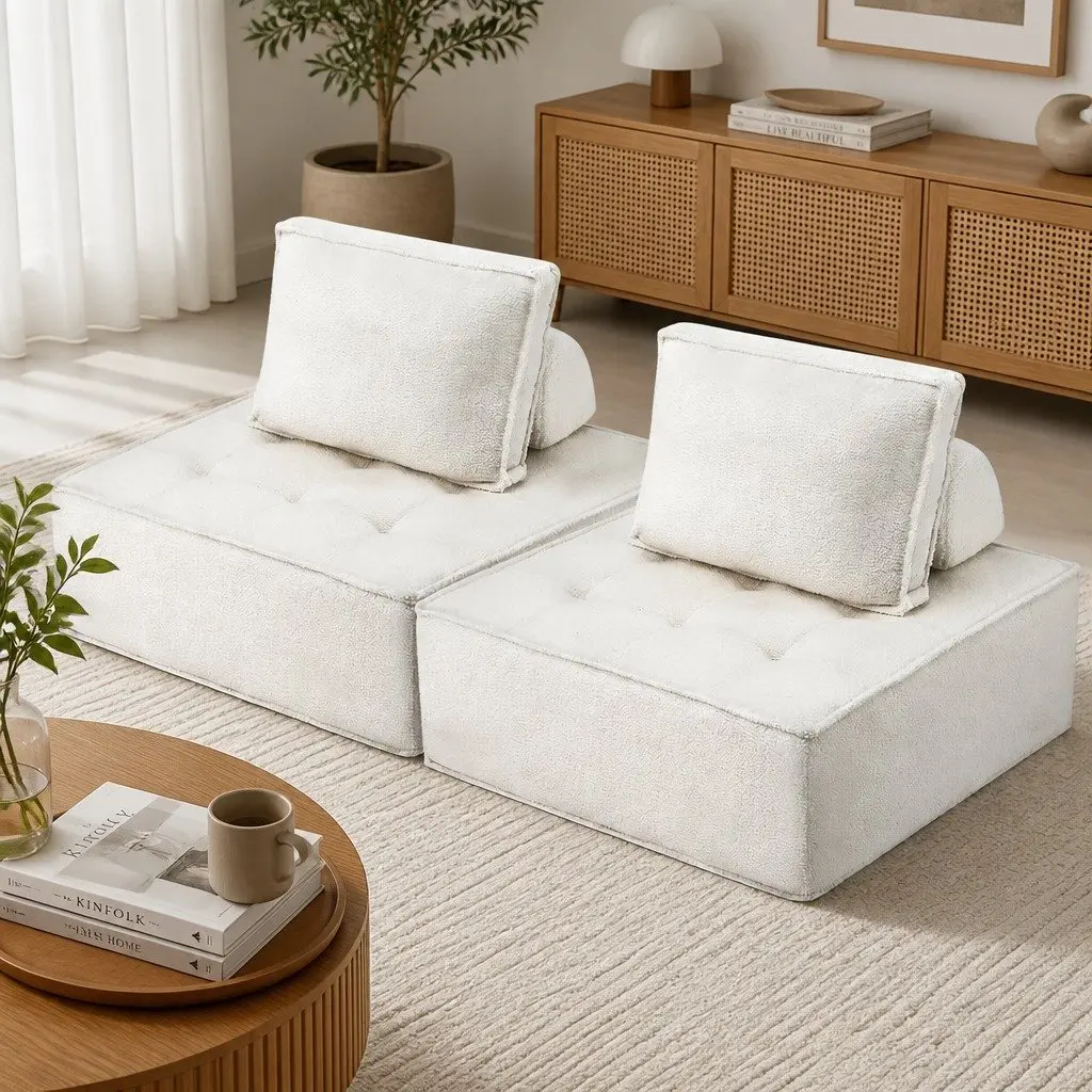 Removable Pillow Floor Sofa Lounge Chair in White