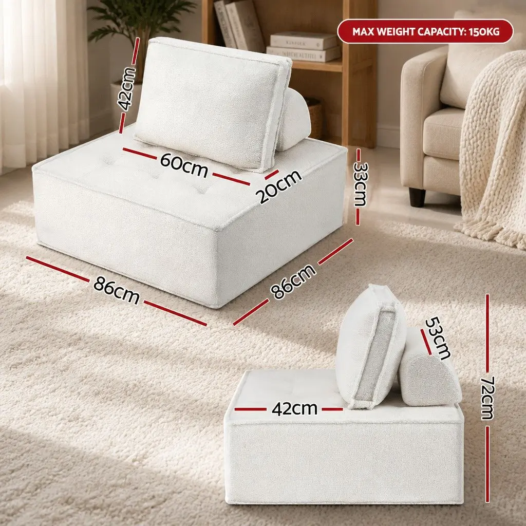 Floor Sofa Lounge Chair White Removable Pillow Plush Cushioned 86cm Boucle Fabric