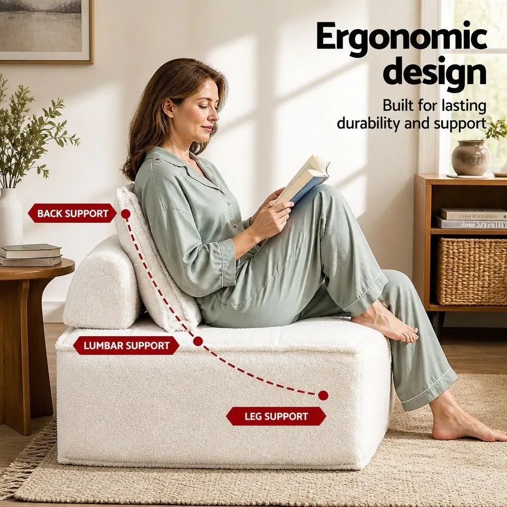 Floor Sofa Lounge Chair White Removable Pillow Plush Cushioned 86cm Boucle Fabric