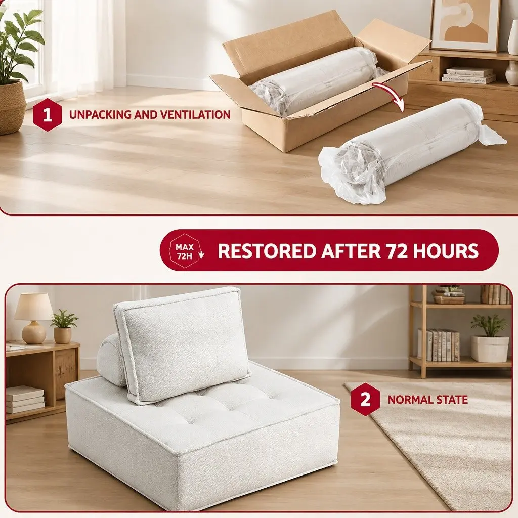 Floor Sofa Lounge Chair White Removable Pillow Plush Cushioned 86cm Boucle Fabric