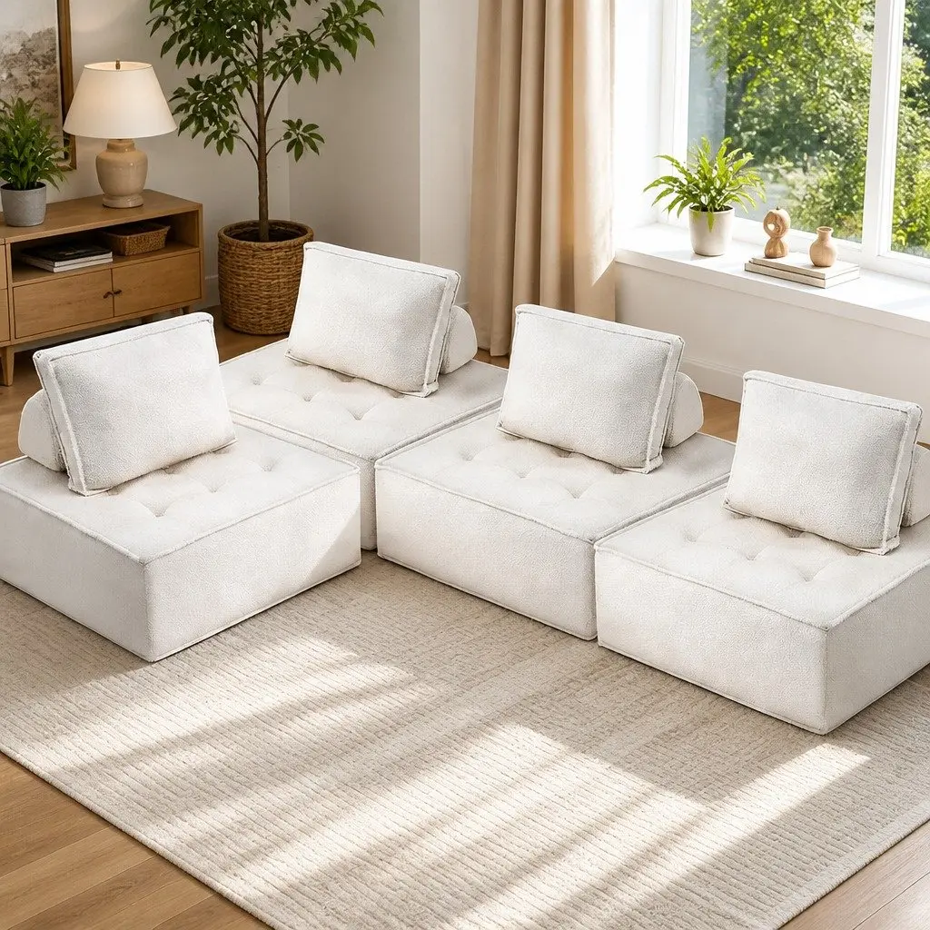 4 Seater Modular Floor Sofa Lounge Chair with Cushions
