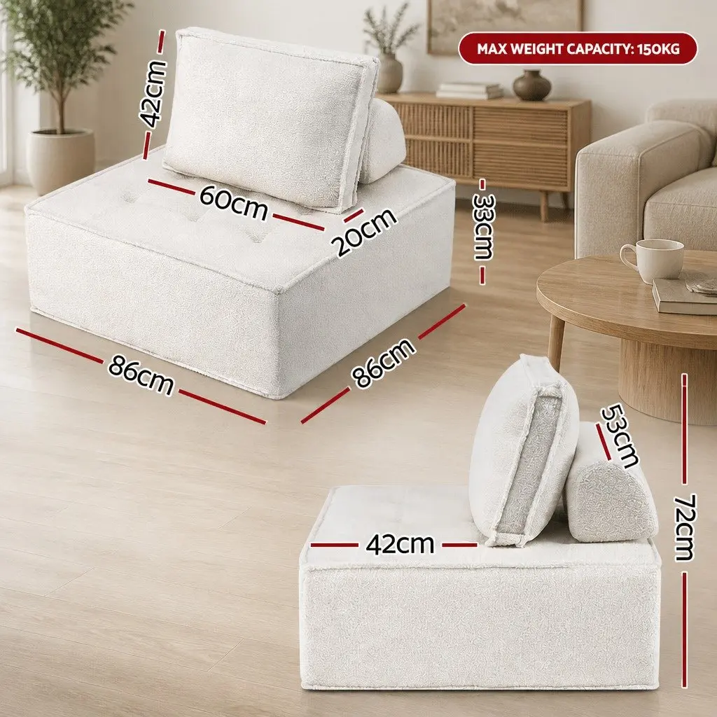 Floor Sofa Modular Lounge Chair 4 Seater Removable Pillow Boucle Fabric White