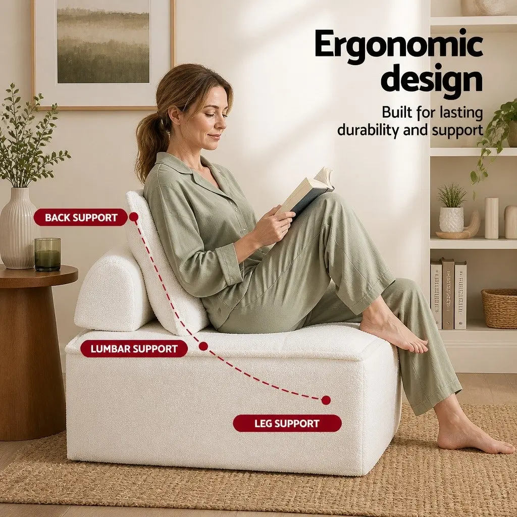 Floor Sofa Modular Lounge Chair 4 Seater Removable Pillow Boucle Fabric White