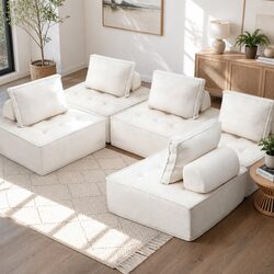 5-Seater Floor Sofa Lounge Chair with White Cushions
