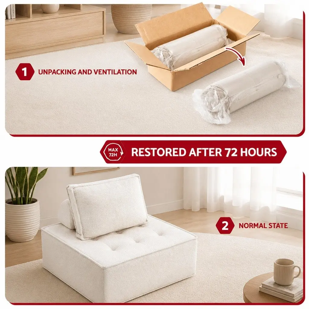 Floor Sofa Lounge Chair 5 Seater White Boucle Fabric High-Density Foam