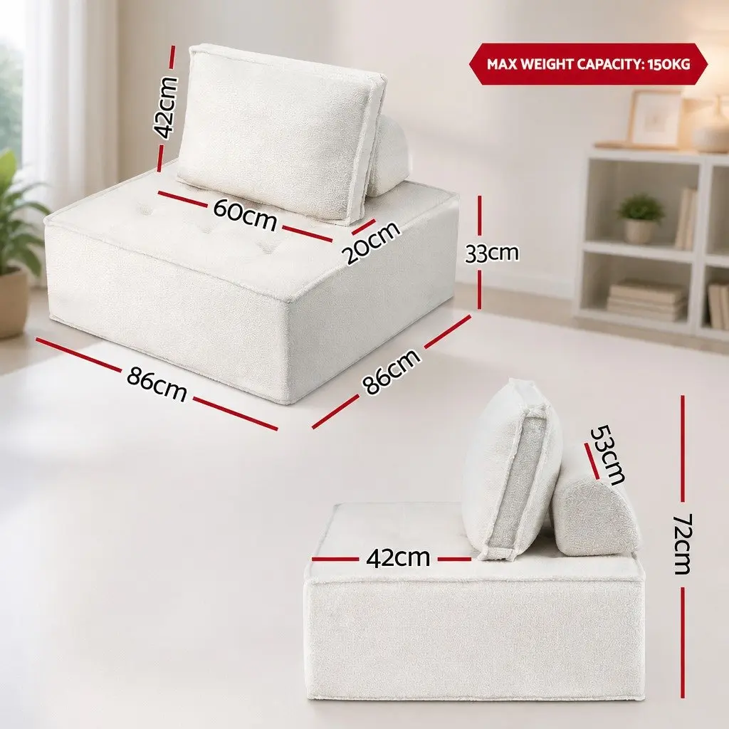 Floor Sofa Lounge Chair White 6 Seater Cotton Plush Removable Pillow