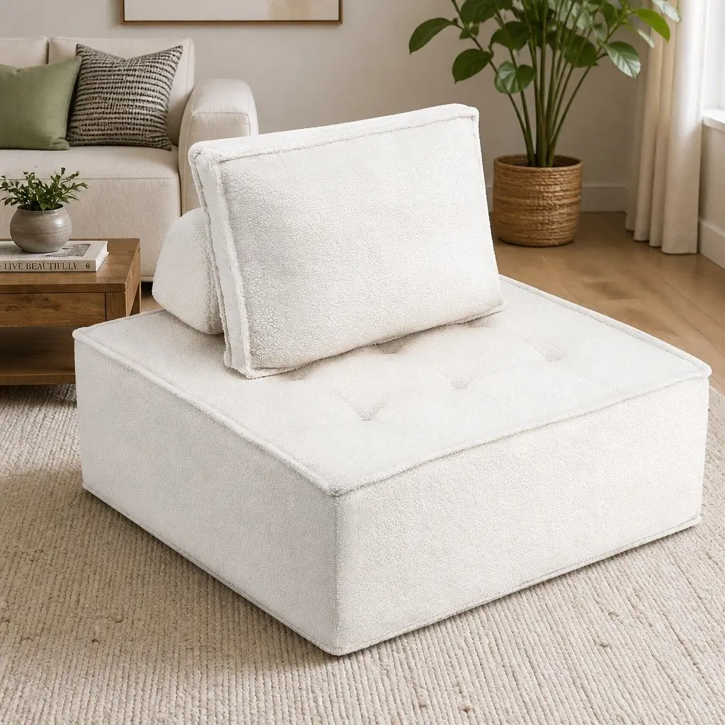 Floor Sofa Lounge Chair White 6 Seater Cotton Plush Removable Pillow