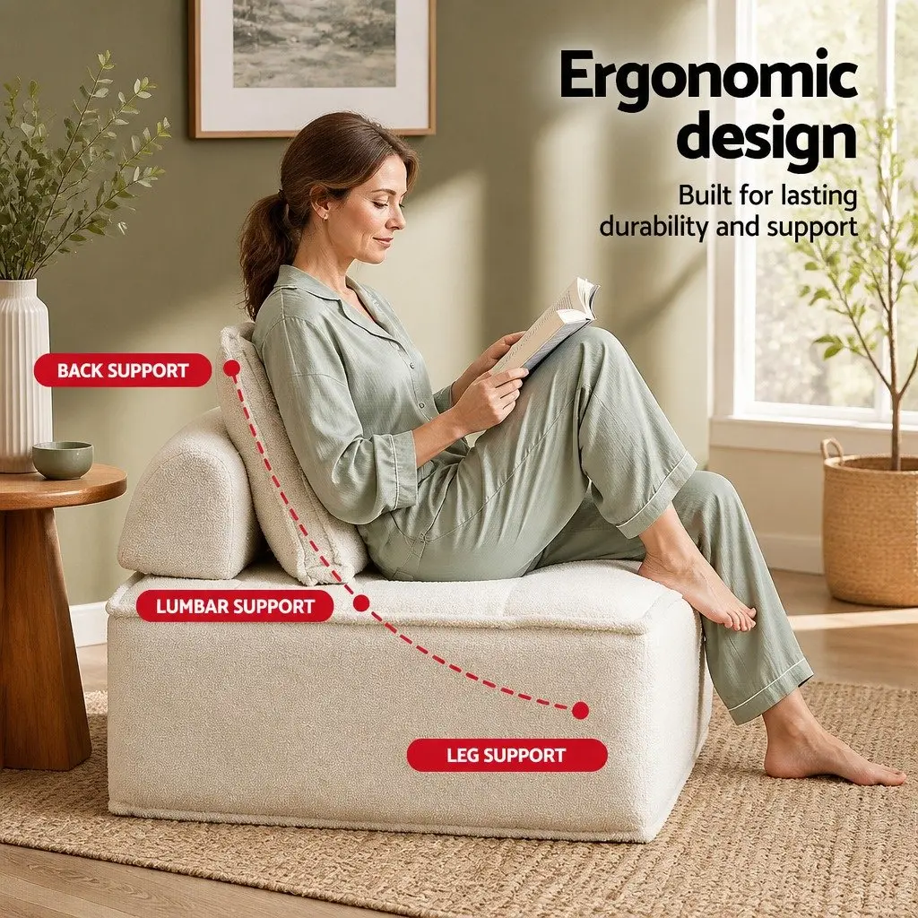 Floor Sofa Lounge Chair White 6 Seater Cotton Plush Removable Pillow