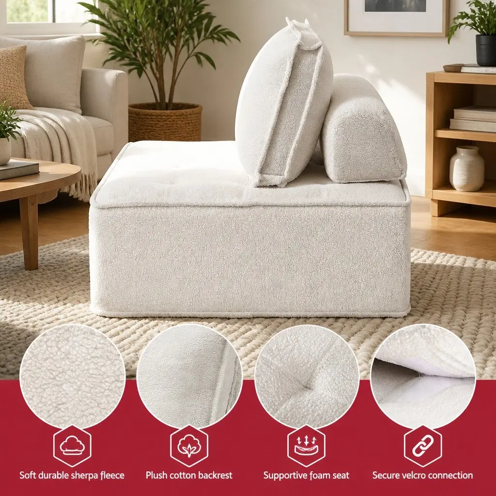 Floor Sofa Lounge Chair White 6 Seater Cotton Plush Removable Pillow