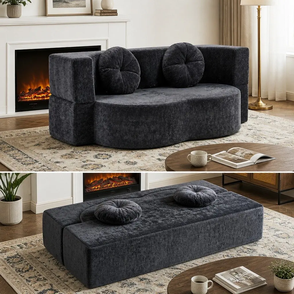 Convertible Sofa Bed Loveseat in Grey for Living Rooms