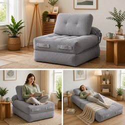 Compact 1 Seater Convertible Sofa Bed in Grey