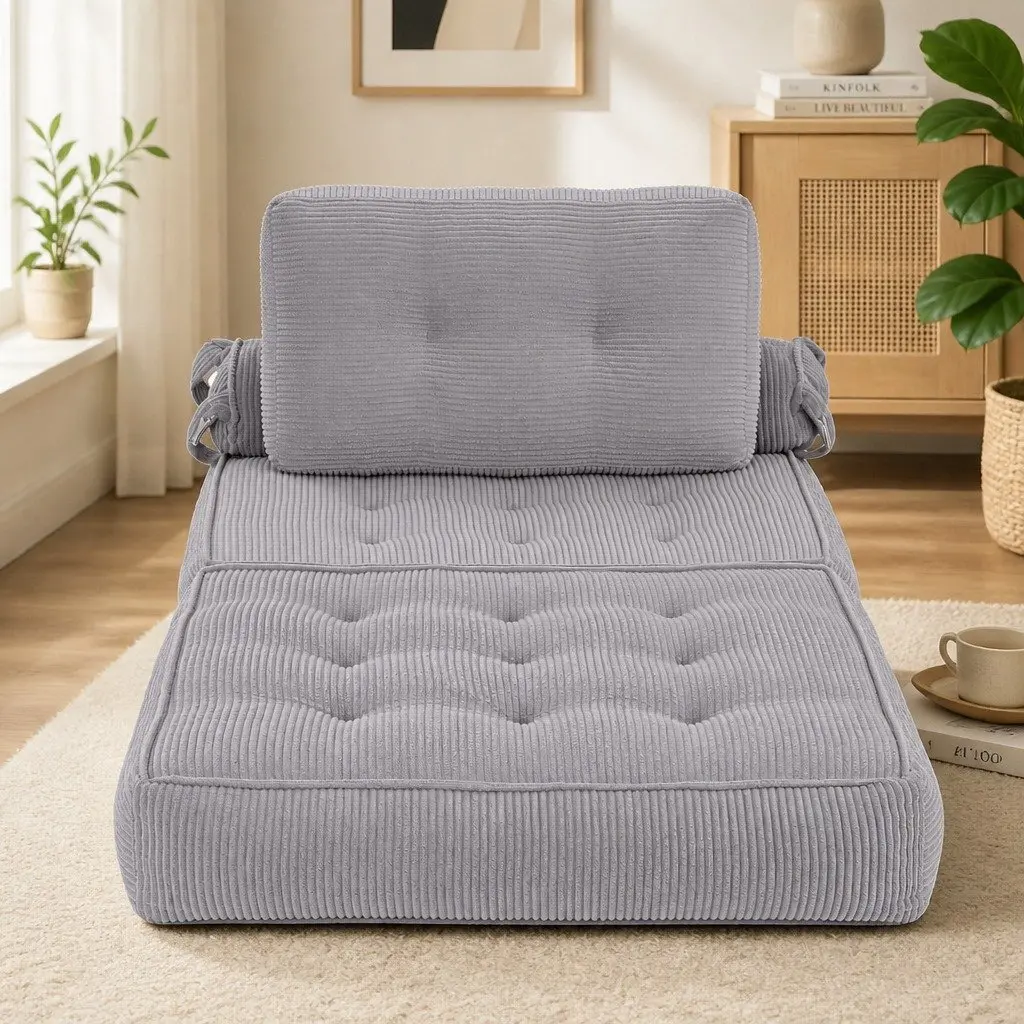 1 Seater Convertible Sofa Bed Pull Out Couch Grey Boneless Design Floor Sleeper