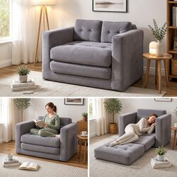 2 Seater Grey Corduroy Convertible Sofa Bed