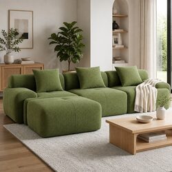 Modular Sofa Bed 300cm L-Shaped Sectional Boneless Couch Green Lounge Furniture