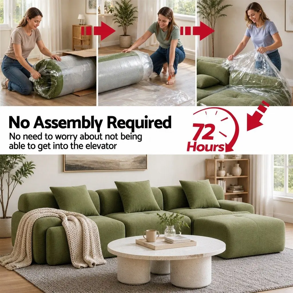 Modular Sofa Bed 300cm L-Shaped Sectional Boneless Couch Green Lounge Furniture