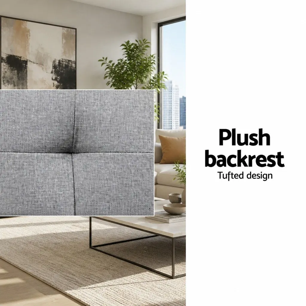 3-Seater Sofa Bed Grey Faux Linen Convertible Couch 188cm Adjustable Backrest