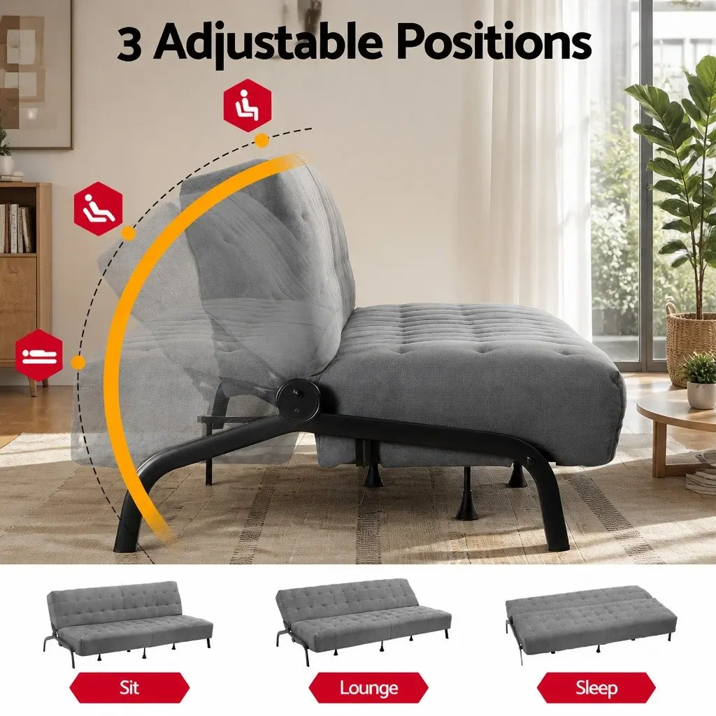 3-Seater Sofa Bed Adjustable Dark Grey Innerspring Lounger 1.9m Metal Frame Polyester Cover
