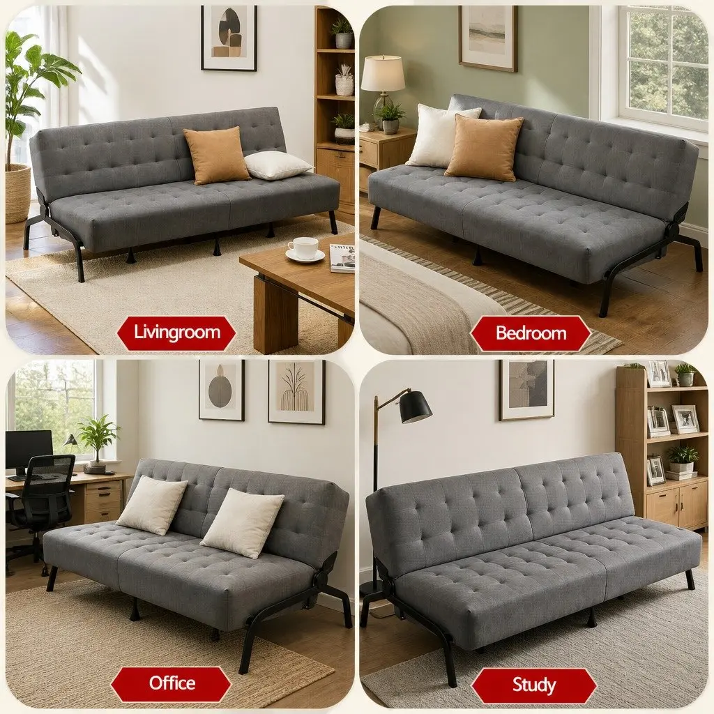 3-Seater Sofa Bed Adjustable Dark Grey Innerspring Lounger 1.9m Metal Frame Polyester Cover