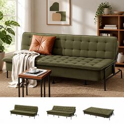 Olive Green 3-Seater Sofa Bed with Innerspring Mattress
