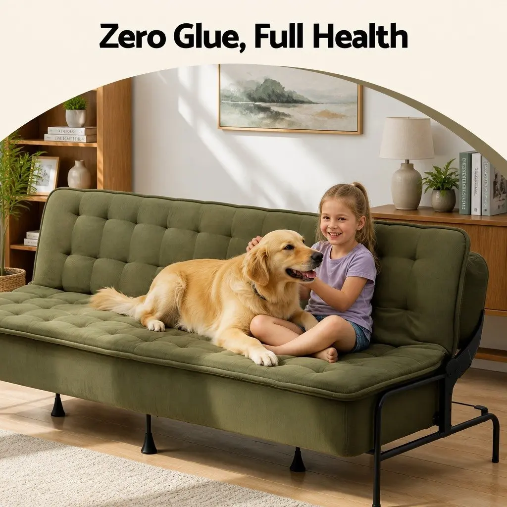 3-Seater Sofa Bed Adjustable Couch Olive Green Polyester Innerspring Futon Living Room Bedroom