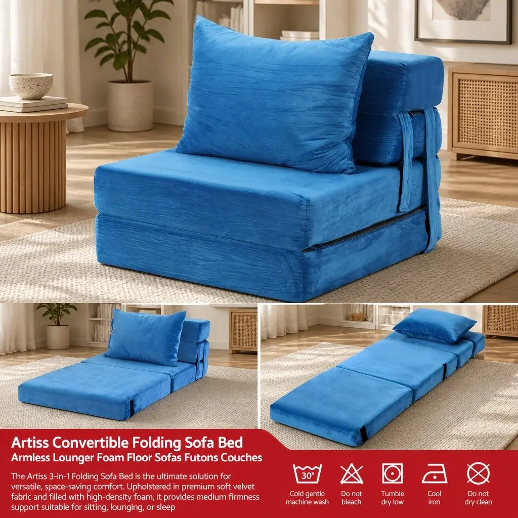 Blue 3-in-1 Convertible Folding Sofa Bed Lounger