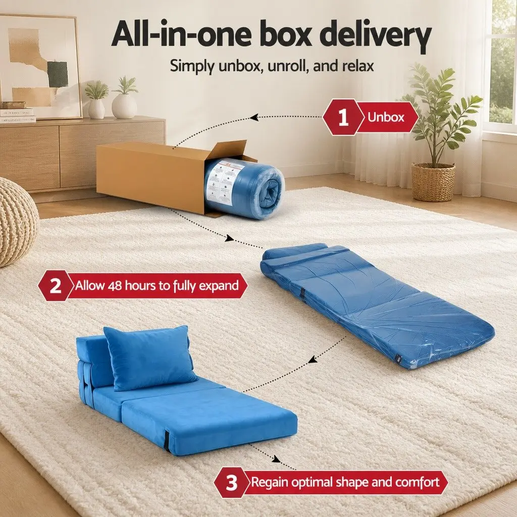 Blue 3-in-1 Convertible Folding Sofa Bed Lounger