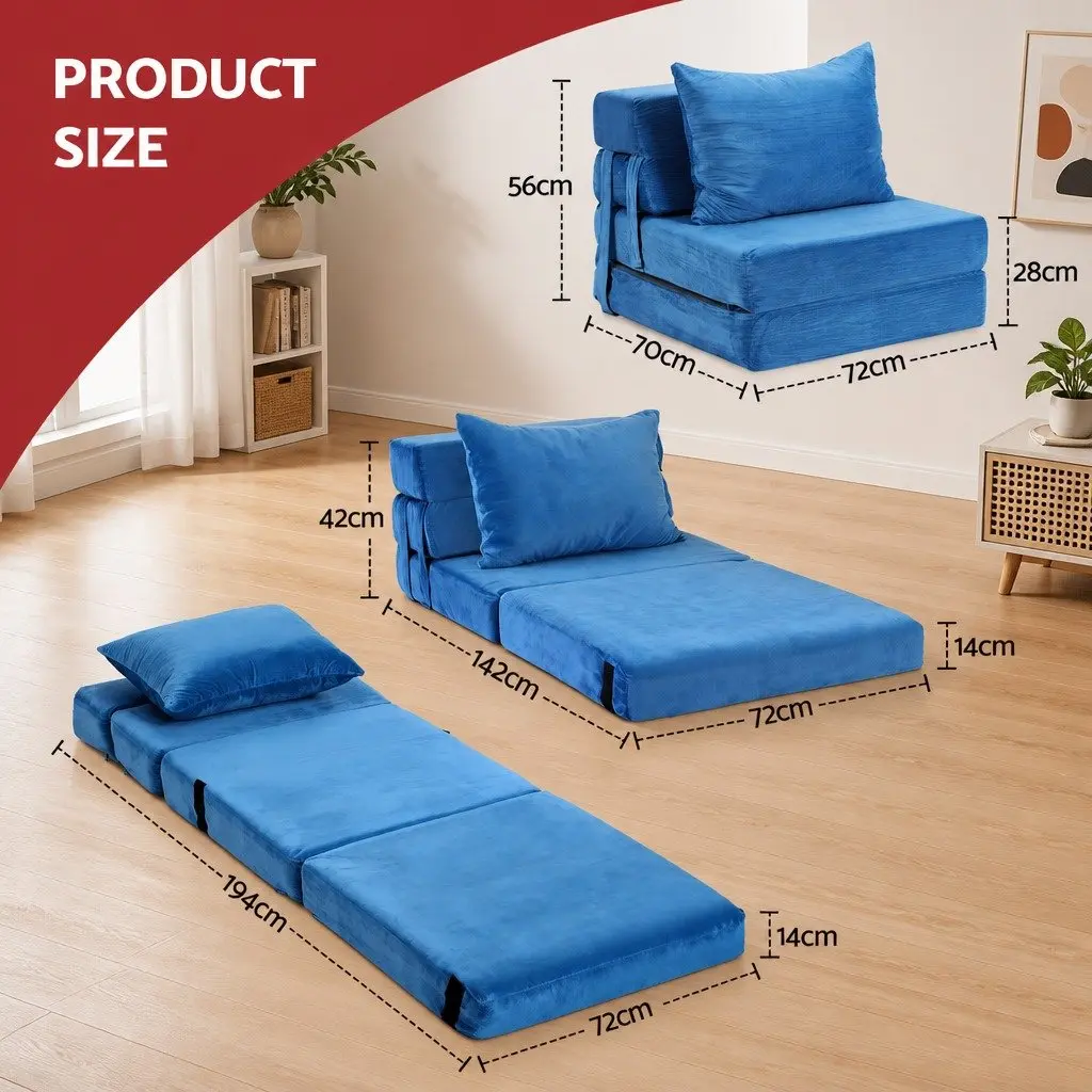 Blue 3-in-1 Convertible Folding Sofa Bed Lounger