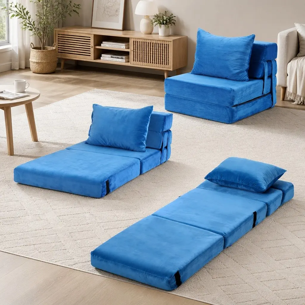 Blue 3-in-1 Convertible Folding Sofa Bed Lounger