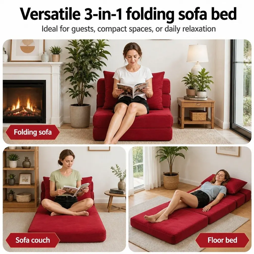 Blue 3-in-1 Convertible Folding Sofa Bed Lounger