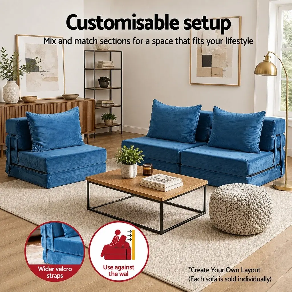 Blue 3-in-1 Convertible Folding Sofa Bed Lounger