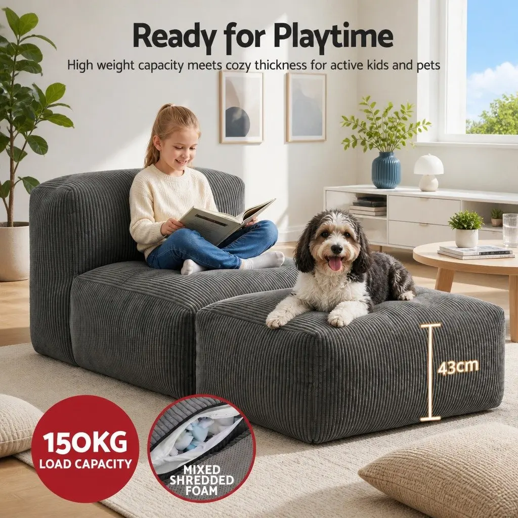 Foldable Bean Bag Sofa Bed Floor Lounger Chair Grey Compact Boneless Couch