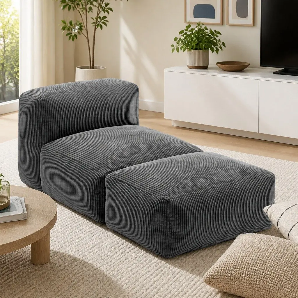 Foldable Bean Bag Sofa Bed Floor Lounger Chair Grey Compact Boneless Couch