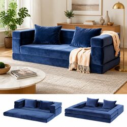 Blue Convertible Folding Sofa Bed for Versatile Living