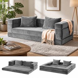 Comfortable 3-in-1 Convertible Sofa Bed in Grey