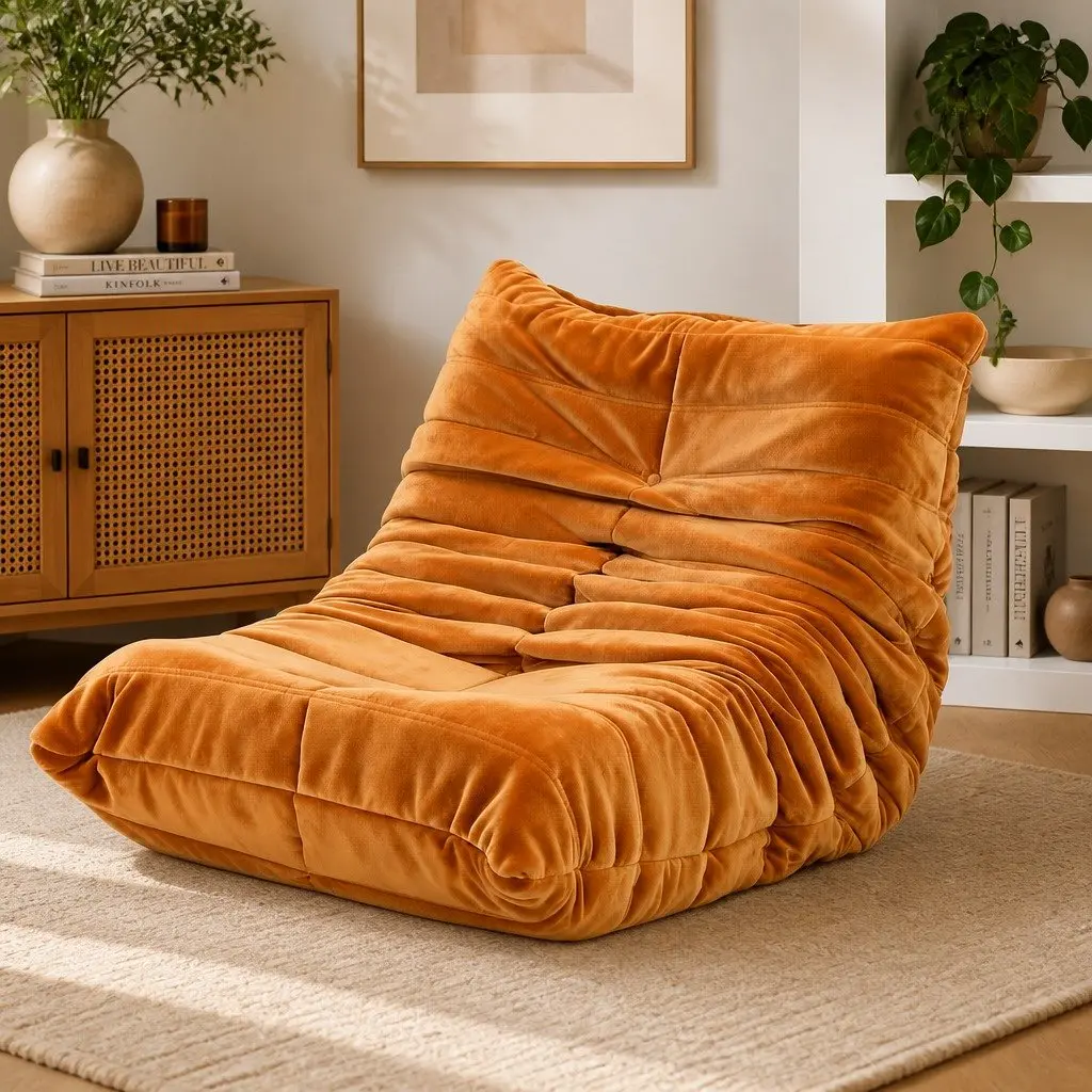 Brown Foam Pouffe Recliner Lounge Chair