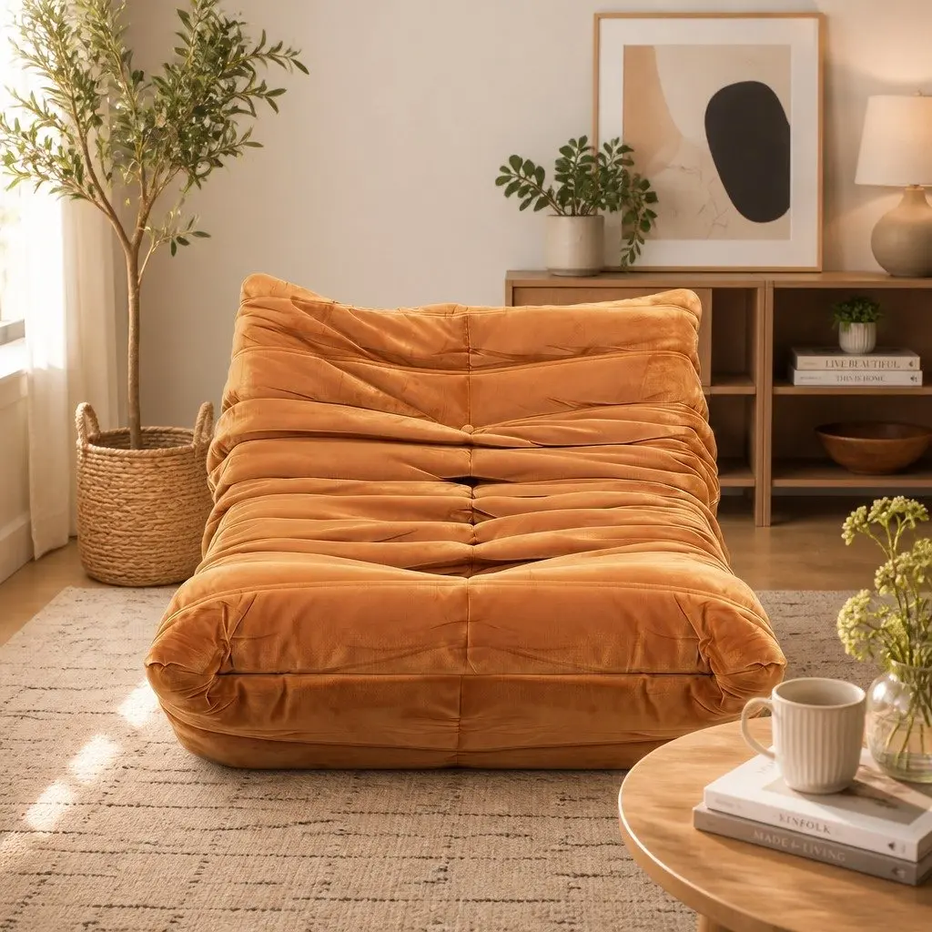 Brown Foam Pouffe Recliner Lounge Chair