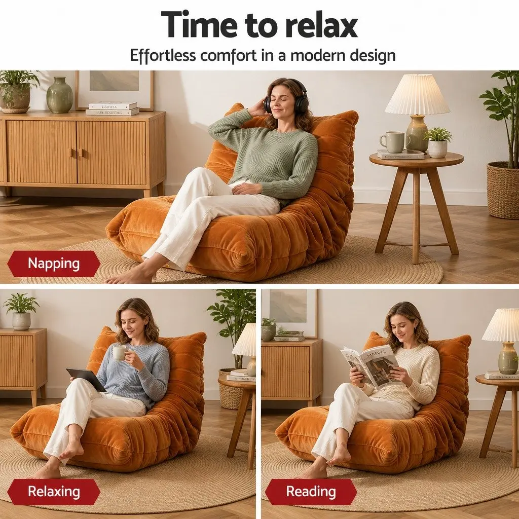 Brown Foam Pouffe Recliner Lounge Chair