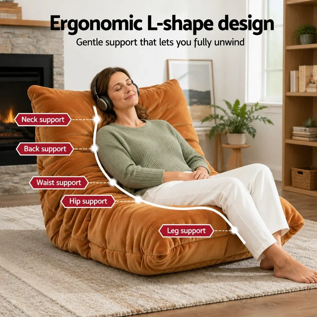 Brown Foam Pouffe Recliner Lounge Chair