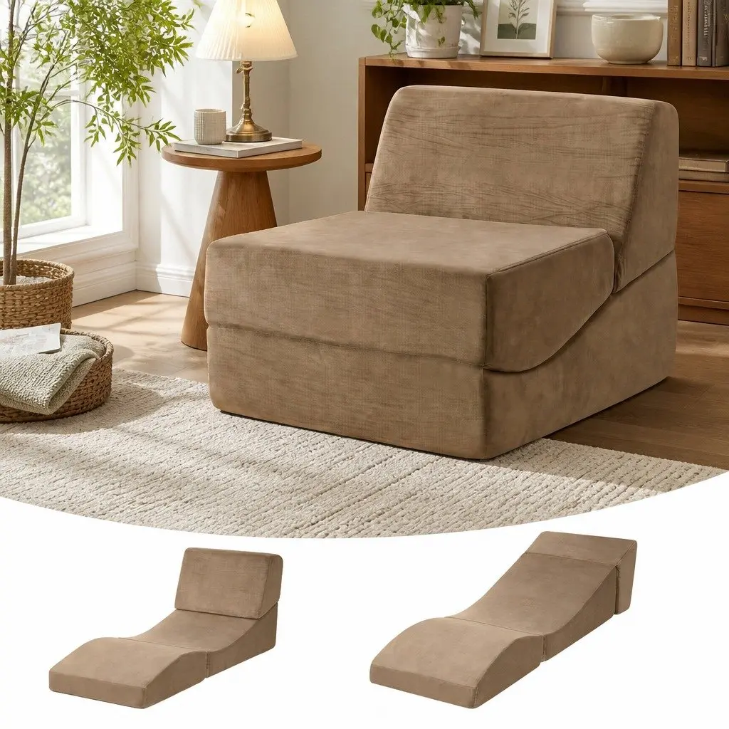 Brown 3-in-1 Folding Sofa Bed Convertible Foam Lounger