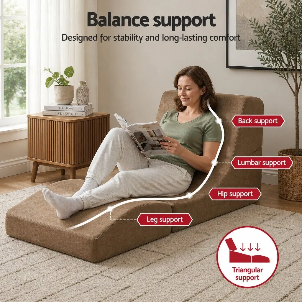 Folding Sofa Bed Convertible Armless Brown Velvet 3-in-1 Foam Lounger Chair