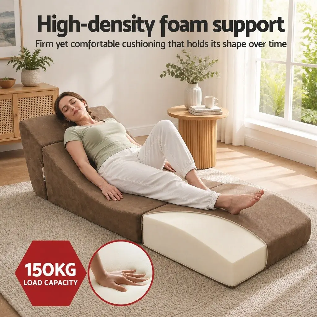 Folding Sofa Bed Convertible Armless Brown Velvet 3-in-1 Foam Lounger Chair