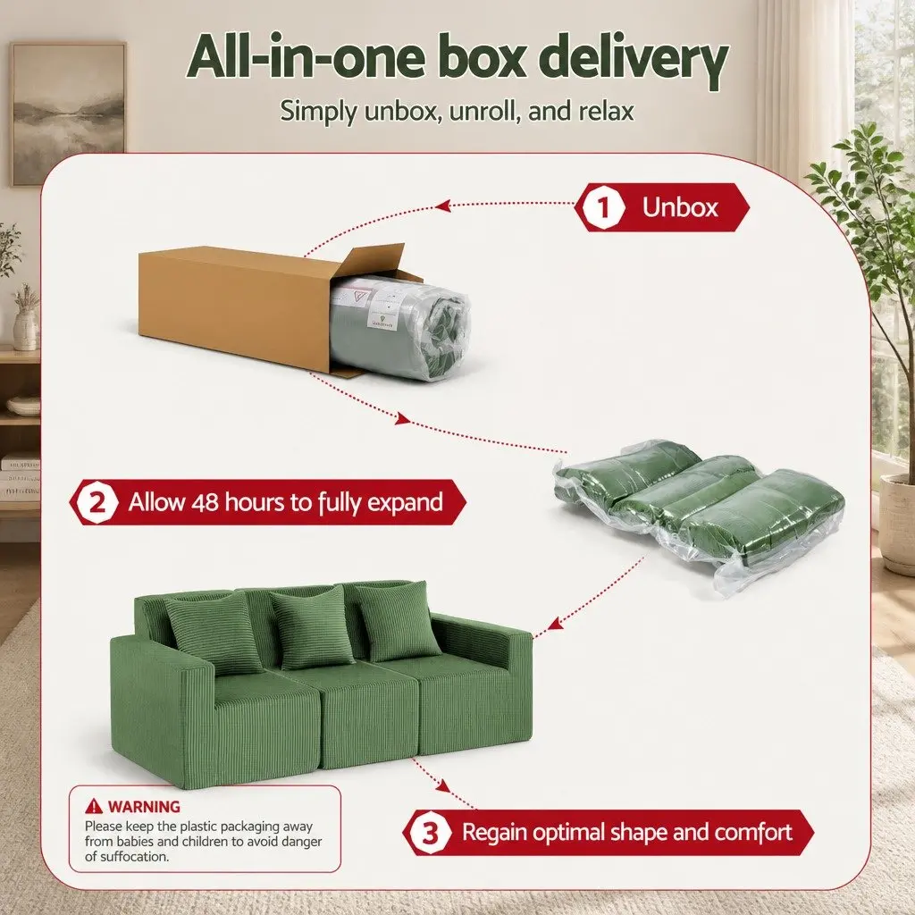 Modular 3-Seater Sofa Bed in Green