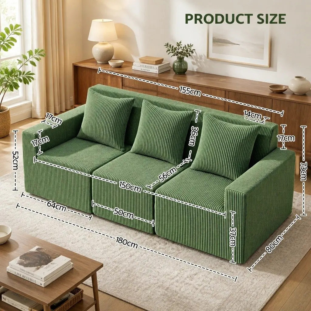 Modular 3-Seater Sofa Bed in Green