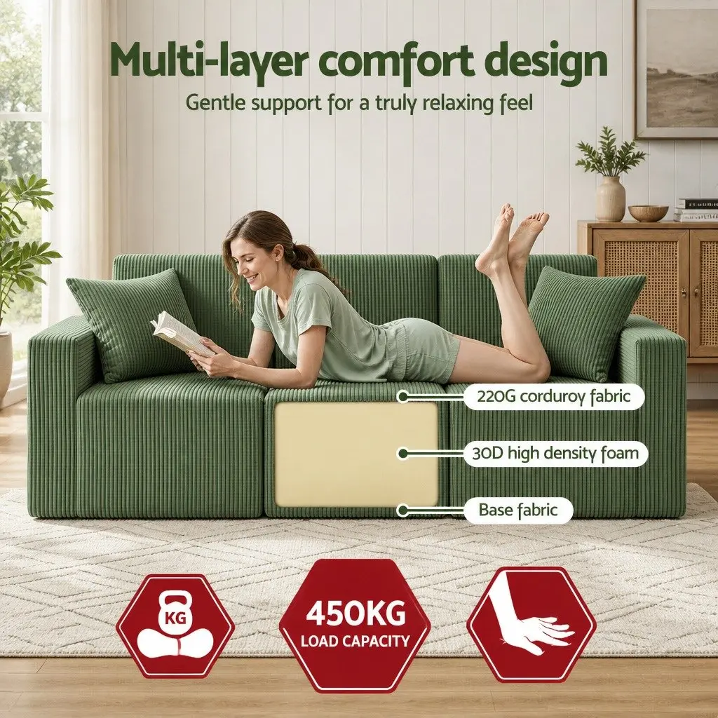 Modular 3-Seater Sofa Bed in Green
