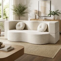 Beige 2-in-1 Convertible Sofa Bed Loveseat