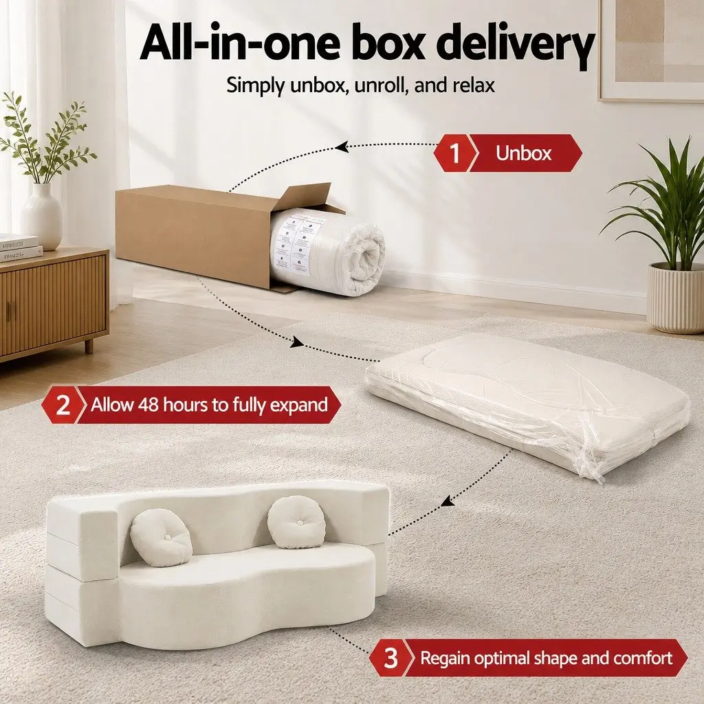 Folding Sofa Bed Convertible Futon Loveseat Couch Corduroy Fabric Beige 203cm x 51cm x 68cm