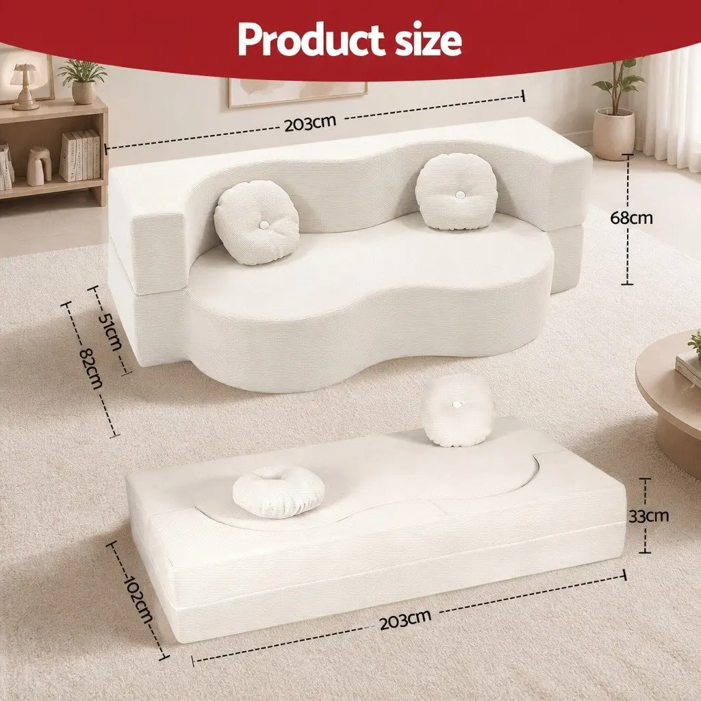 Folding Sofa Bed Convertible Futon Loveseat Couch Corduroy Fabric Beige 203cm x 51cm x 68cm