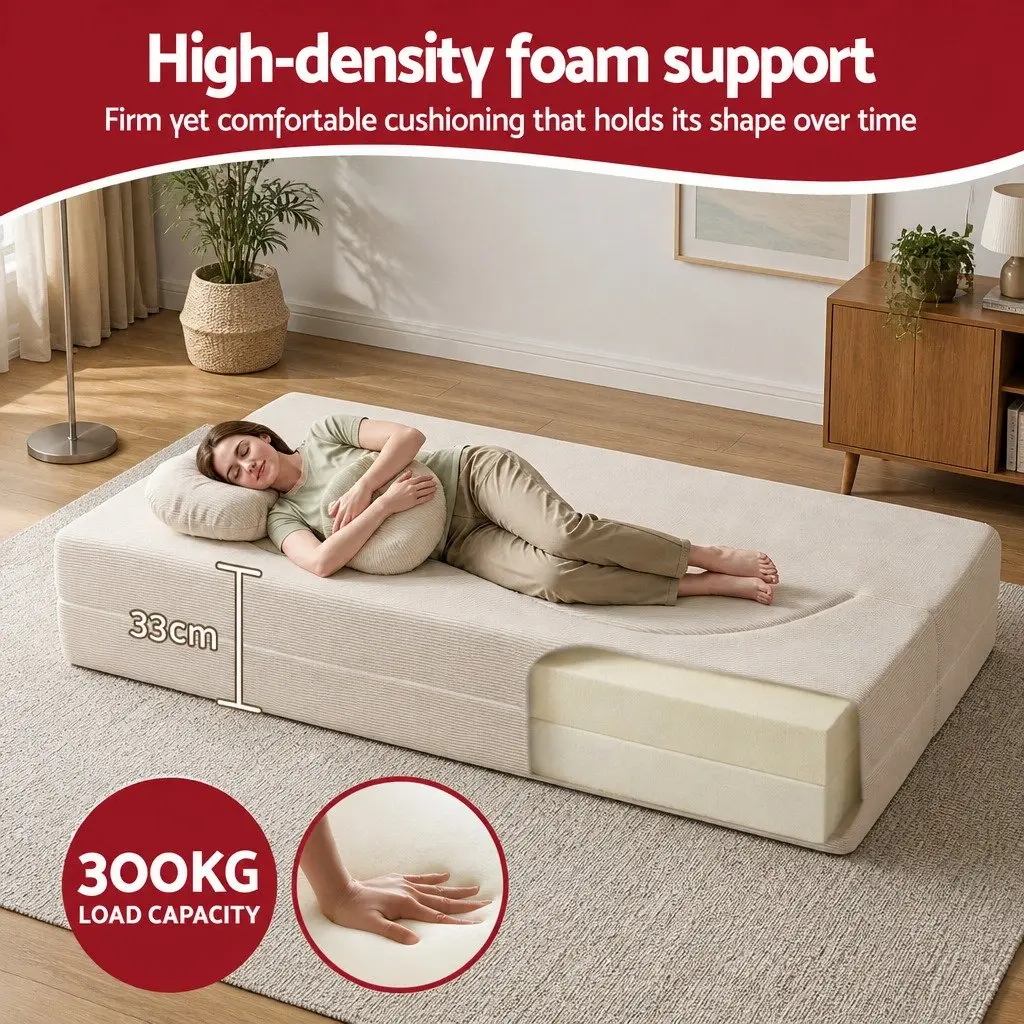Folding Sofa Bed Convertible Futon Loveseat Couch Corduroy Fabric Beige 203cm x 51cm x 68cm