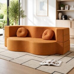 Chic 2-in-1 Convertible Sofa Bed Loveseat Orange